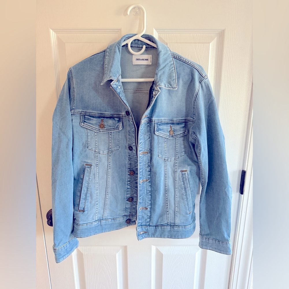 NWOT Zadig & Voltaire Kase Flash Rock Studded Denim Jacket Size Small